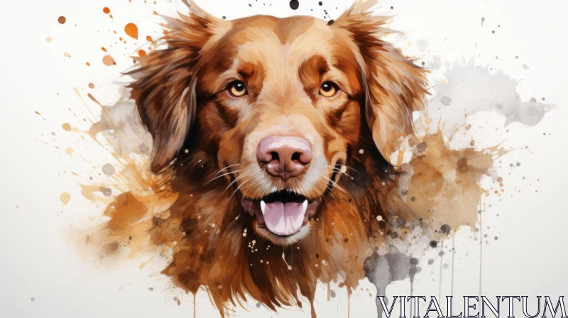 AI ART Golden Hued Watercolor Caricature of Dog - Digital Art