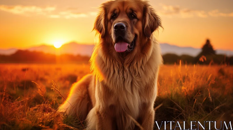 Golden Retriever in the Glow of Sunset AI Image