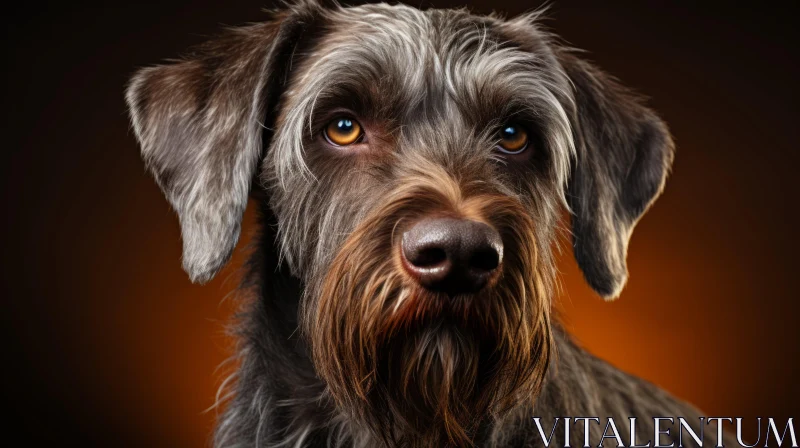 Schnauzer Dog Portrait with Orange Background AI Image