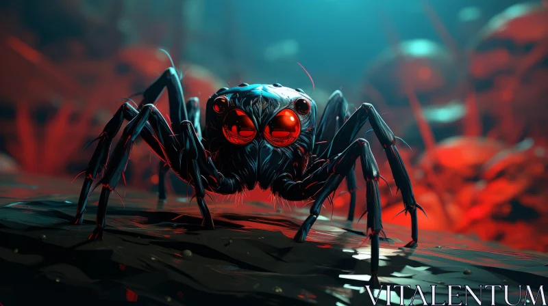 Sinister Spider with Glowing Eyes: 2D Game Art Style AI Image