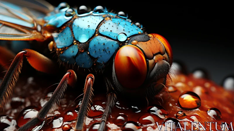 Stunning Insect Portrait with Colorful Wings and Water Droplets