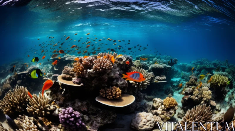 Underwater Panorama: Coral Reef and Colorful Fish AI Image