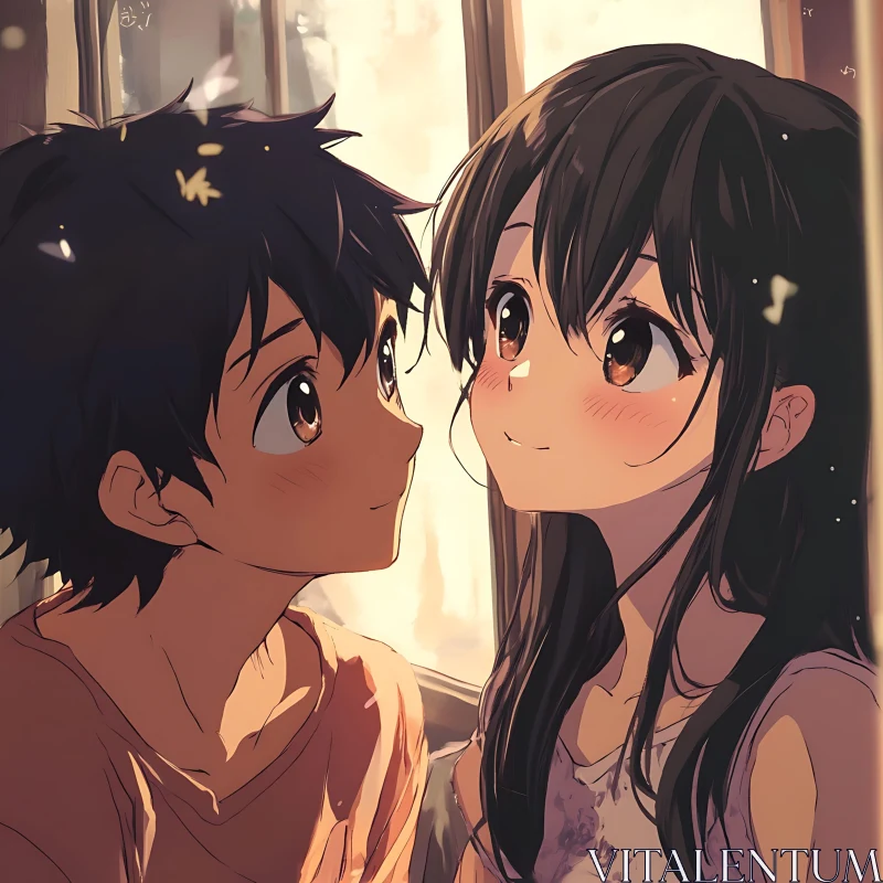 Tender Anime Couple in Warm Sunlight