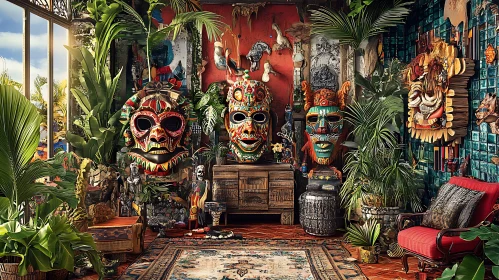 Exotic Interior with Tribal Art