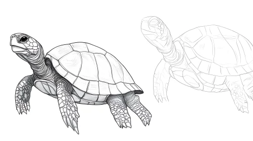 Monochrome Turtle Drawing with Outline