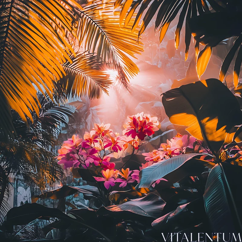 Pink Flowers in Tropical Sunlight