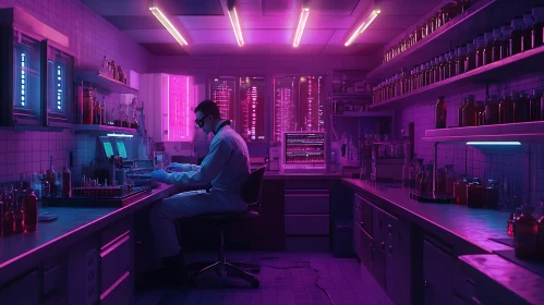 Scientist in Neon Laboratory