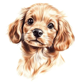 Adorable Golden Puppy Drawing - Animal Illustration Art