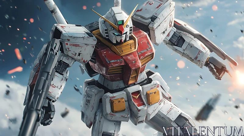Futuristic Battle Mecha in Sky