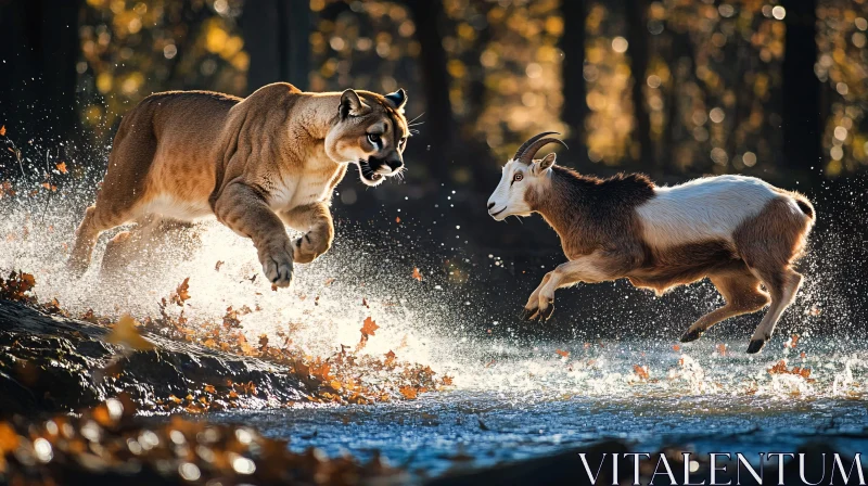 Mountain Lion Hunting Goat in Wild