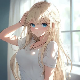 Sunlit Anime Girl with Blonde Hair