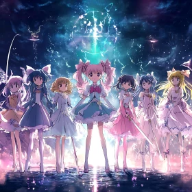 Fantasy Anime Characters in Celestial Night