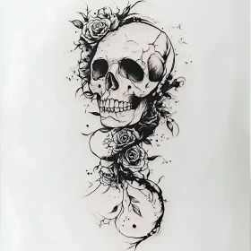 Monochrome Skull and Roses Artwork