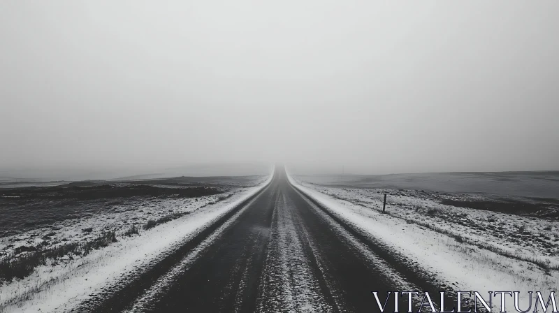 Misty Road in Winter Landscape