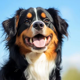 Cheerful Bernese Mountain Dog Against Blue Sky