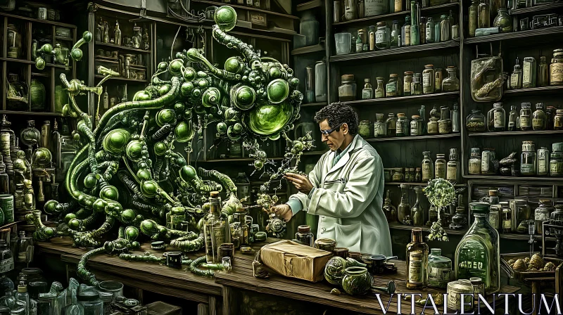 Scientist Examining Green Organic Structure