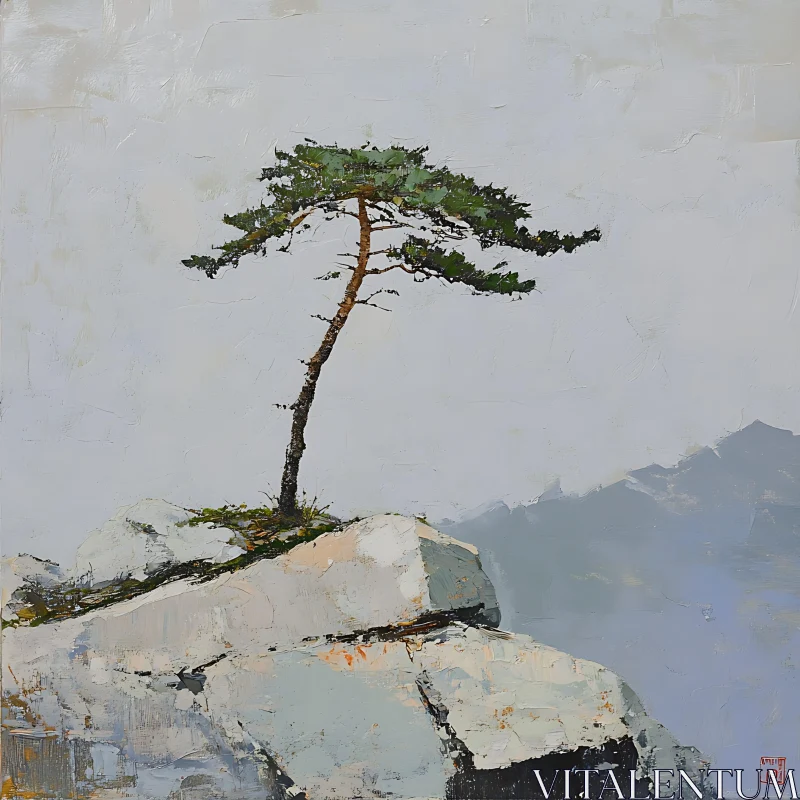 Solitary Tree on Mountain