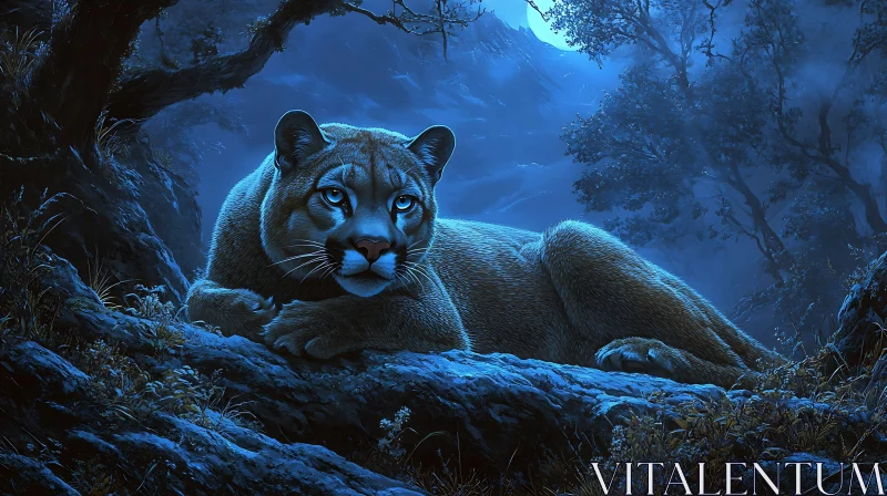 Moonlit Mountain Lion Portrait