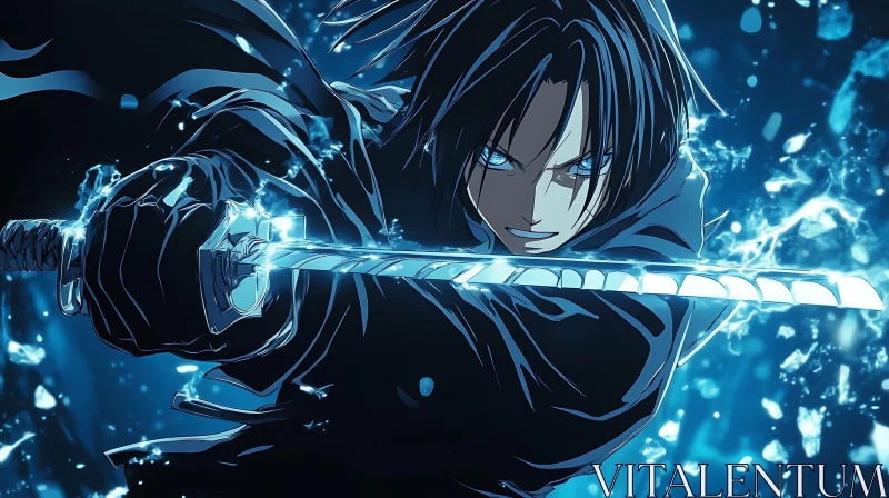 Fierce Anime Warrior with Energy Sword