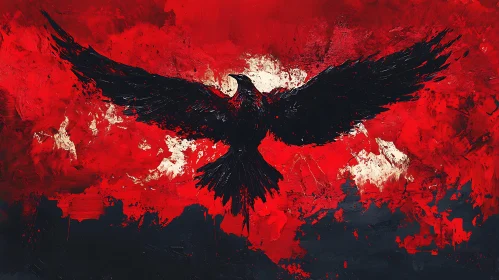 Abstract Bird Painting on Red Background