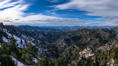 Winter Mountain Monastery Landscape