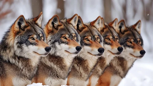 Five Wolves in Snowy Landscape