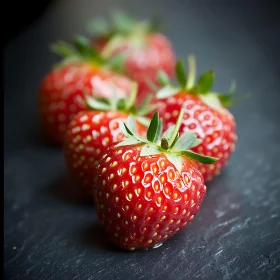 Four Red Strawberries Close-Up Food Photography