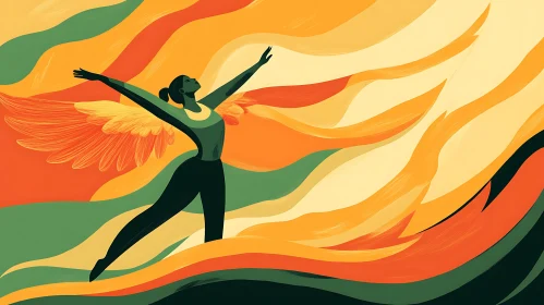 Winged Woman in Flight Abstract Painting