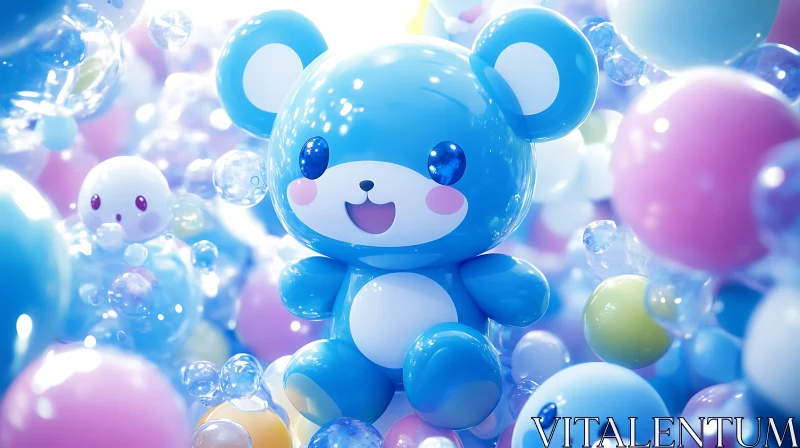 Charming Blue Teddy Bear in a Bubble World