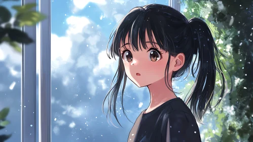 Surprised Anime Girl Near Window