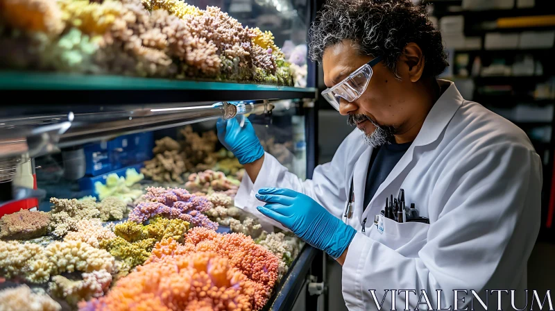 Scientist Analyzing Coral Reef Growth in Laboratory