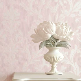 Ornate Ivory Flower Vase on Pink Background