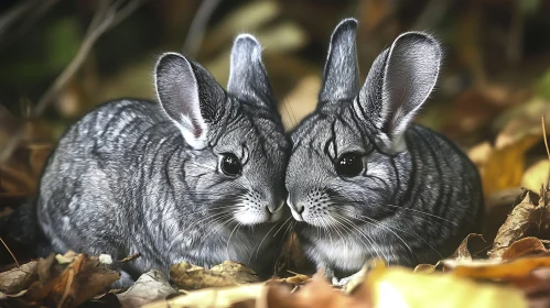 Grey Chinchillas in Autumn Leaves