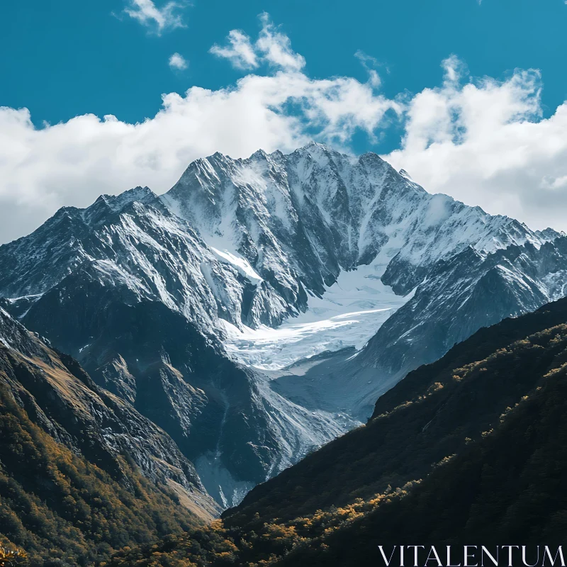 Mountain Landscape with Snow and Clouds