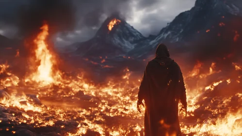 Fiery Landscape with Mountain Backdrop
