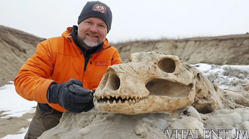 Paleontologist with Reptile Fossil Find