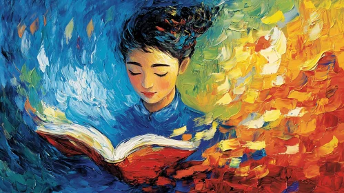 Colorful Portrait of a Woman Reading