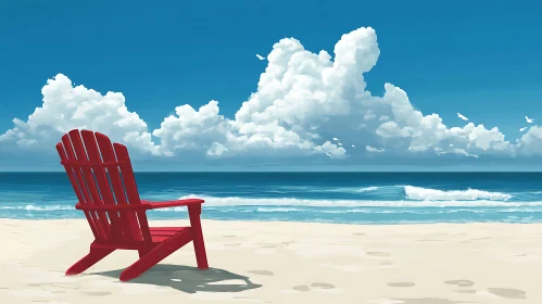 Seaside Relaxation: Red Chair by the Ocean
