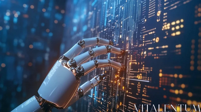 Futuristic Robot Hand and Digital Display AI Image