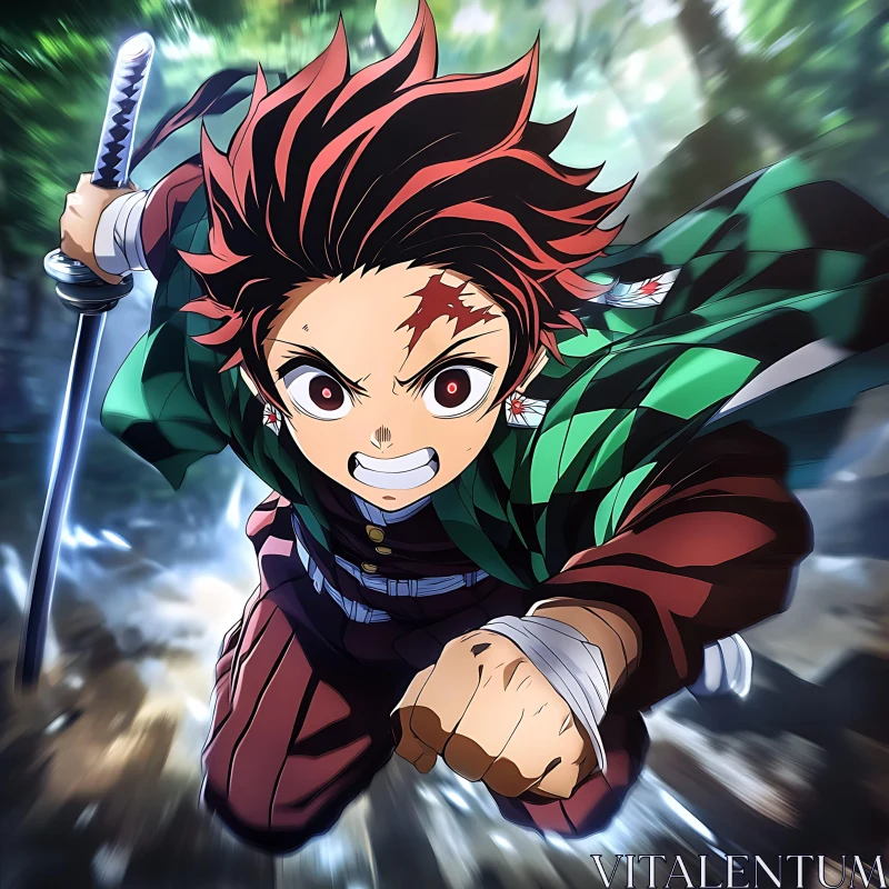 Determined Anime Character with Katana