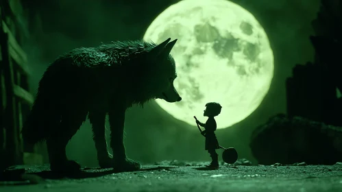 Moonlit Encounter with a Wolf