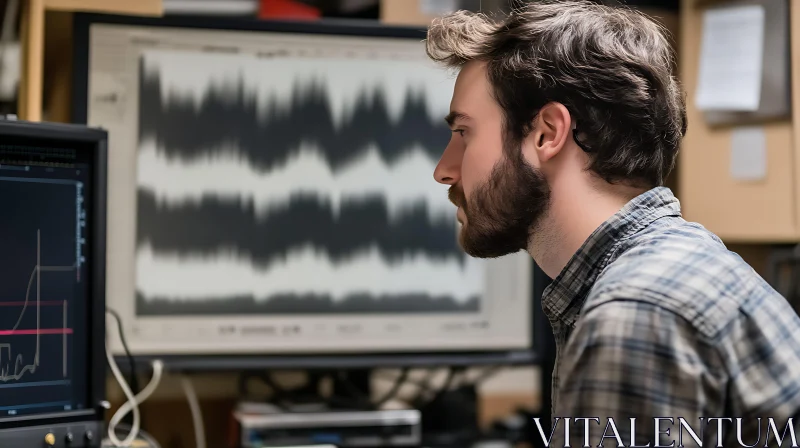 Man Working with Data on Computer Monitors