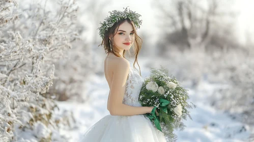 Elegant Woman in Winter Wedding Dress
