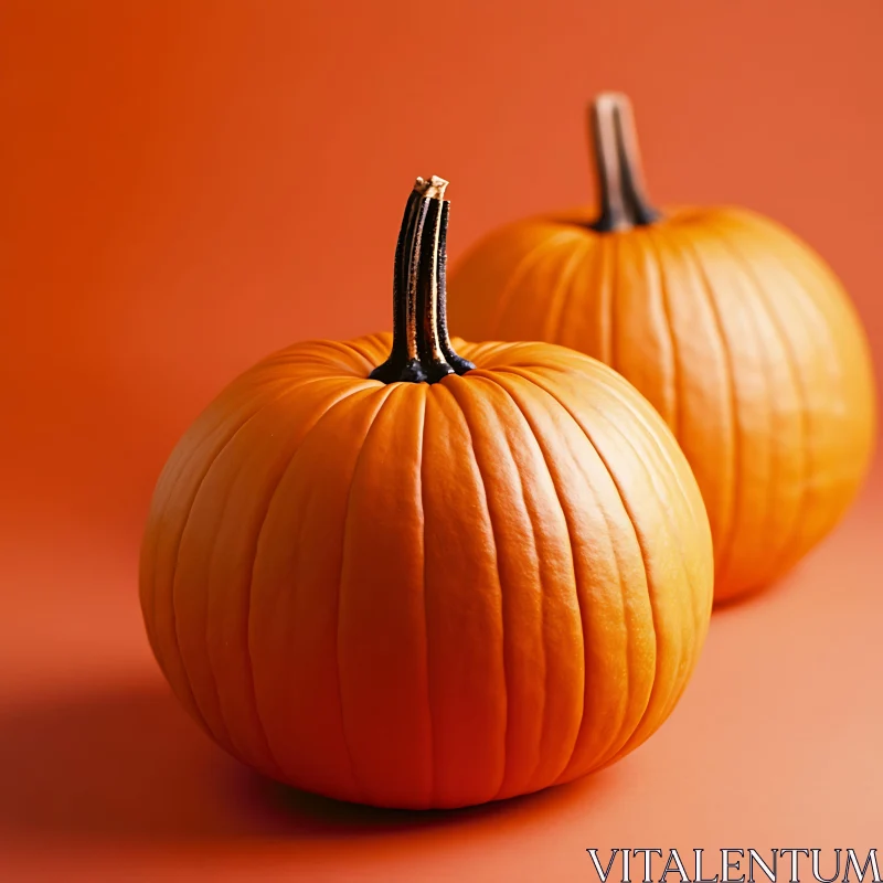 Two Pumpkins on Orange Background
