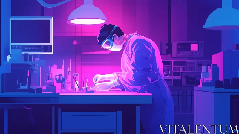Scientist in Neon Laboratory AI Image