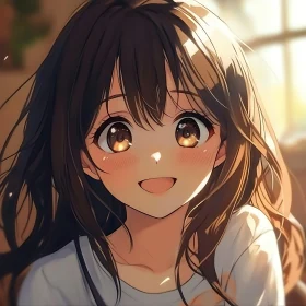 Happy Anime Girl in Warm Lighting
