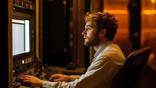 Man Coding on Retro Computer