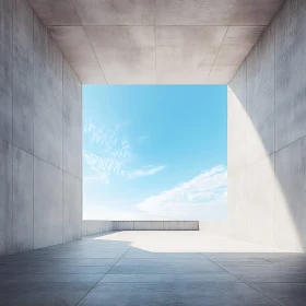 Modern Concrete Courtyard with Blue Sky