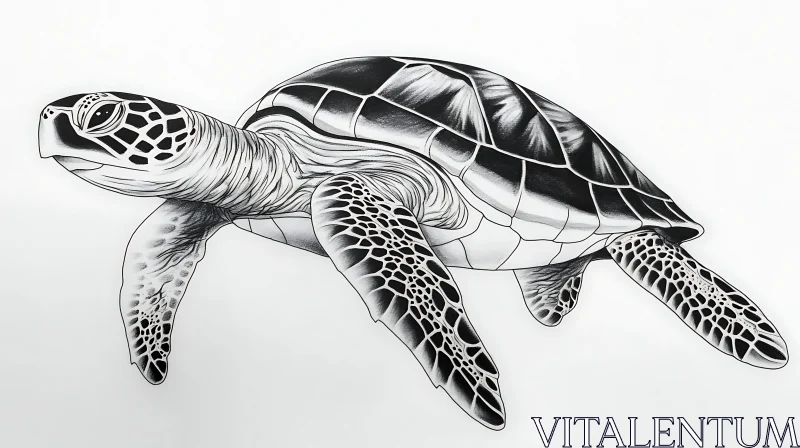 Monochrome Sea Turtle Drawing