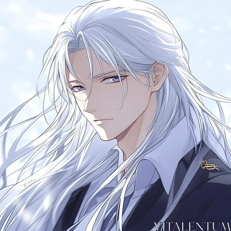 Elegant Anime Character with White Hair